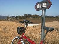 畦道に建つ矢印看板